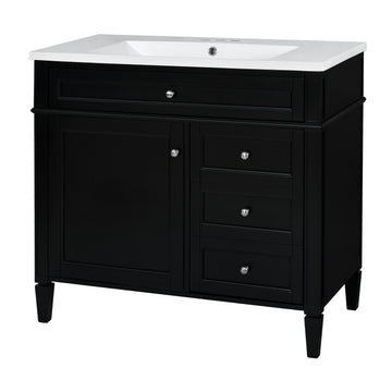 36 Inch Modern Bathroom Vanity With Resin Sink Two Drawers Tip Out Black
