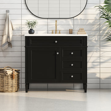 36 Inch Modern Bathroom Vanity With Resin Sink Two Drawers Tip Out Black
