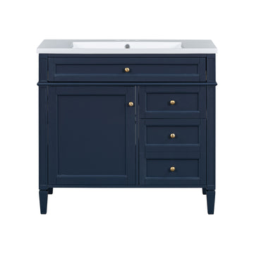 36 Inch Modern Bathroom Vanity With Resin Sink Two Drawers Tip Out Blue