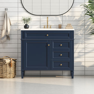 36 Inch Modern Bathroom Vanity With Resin Sink Two Drawers Tip Out Blue