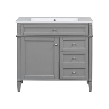 36 Inch Modern Bathroom Vanity With Resin Sink Two Drawers Tip Out Grey