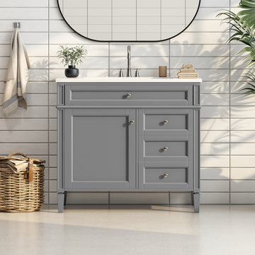 36 Inch Modern Bathroom Vanity With Resin Sink Two Drawers Tip Out Grey