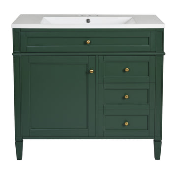 36 Inch Modern Bathroom Vanity With Resin Sink Two Drawers Tip Out Green