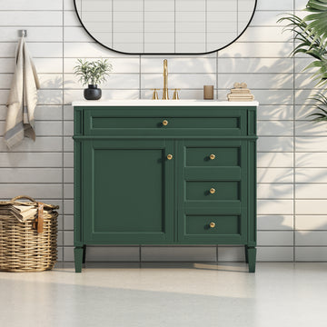 36 Inch Modern Bathroom Vanity With Resin Sink Two Drawers Tip Out Green