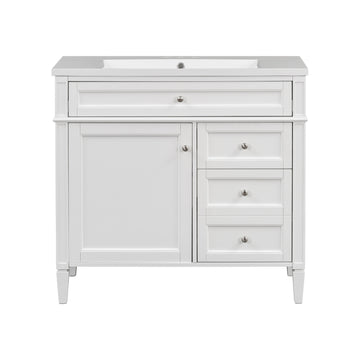 36 Inch Modern Bathroom Vanity With Resin Sink Two Drawers Tip Out White