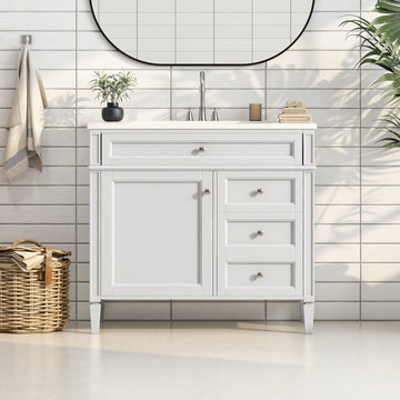 36 Inch Modern Bathroom Vanity With Resin Sink Two Drawers Tip Out White