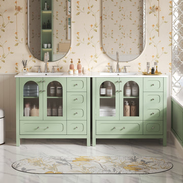 72 Inch Double Sink Bathroom Vanity with Glass Doors Green