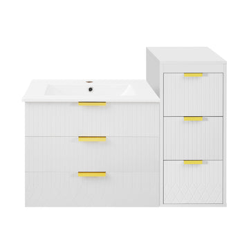 24 Inch Wall Mounted Modern Bathroom Vanity with Ceramic Sink and Side Cabinet White