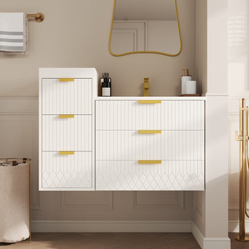 24 Inch Wall Mounted Modern Bathroom Vanity with Ceramic Sink and Side Cabinet White