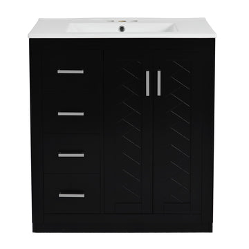 24 Inch Freestanding Bathroom Vanity with Ceramic Sink Three Drawers Solid Wood Frame Black