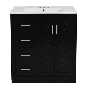 60 Inch Bathroom Vanity Set with Ceramic Sink and Solid Wood Frame Black