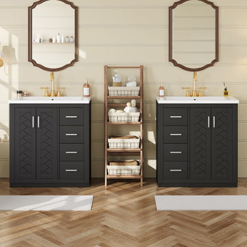60 Inch Bathroom Vanity Set with Ceramic Sink and Solid Wood Frame Black