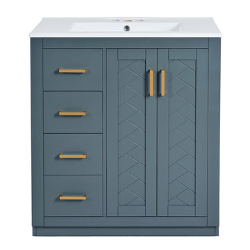 60 Inch Bathroom Vanity Set with Ceramic Sink and Solid Wood Frame Blue
