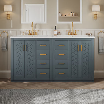 60 Inch Bathroom Vanity Set with Ceramic Sink and Solid Wood Frame Blue