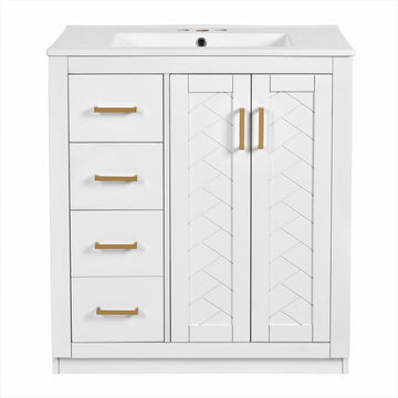 60 Inch Bathroom Vanity Set with Ceramic Sink and Solid Wood Frame White
