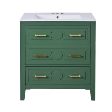 60 Inch Bathroom Vanity with Separate Ceramic Sink and Drawer Storage Green
