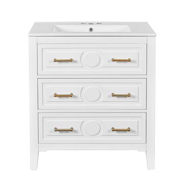 60 Inch Bathroom Vanity with Separate Ceramic Sink and Drawer Storage White