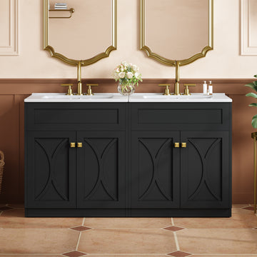 60 Inch Modern Freestanding Bathroom Vanity with Ceramic Sink Black