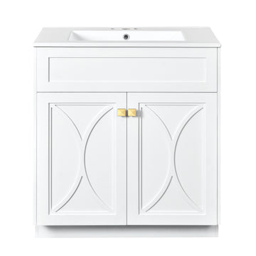 60 Inch Modern Freestanding Bathroom Vanity with Ceramic Sink White