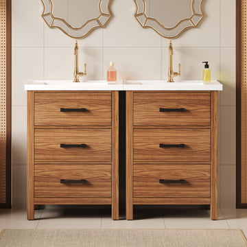 48 Inch Bathroom Vanity Set with Separate Ceramic Sink and Drawers Natural Wood