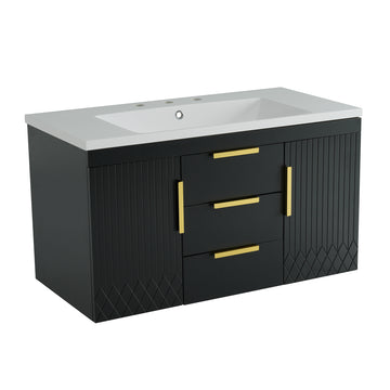 72 Inch Wall Mounted Bathroom Vanity with Double Sink and Drawers Black