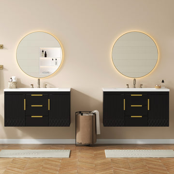 72 Inch Wall Mounted Bathroom Vanity with Double Sink and Drawers Black