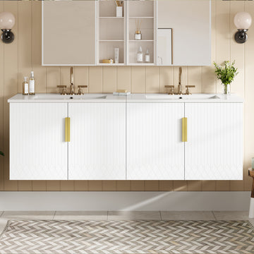 60 Inch Vintage Bathroom Vanity Set with Separate Ceramic Sink White