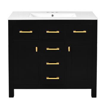 72 Inch Bathroom Vanity Set with Separate Ceramic Sink Solid Wood Frame Black