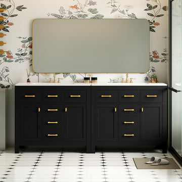 72 Inch Bathroom Vanity Set with Separate Ceramic Sink Solid Wood Frame Black