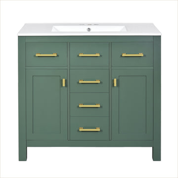72 Inch Bathroom Vanity Set with Separate Ceramic Sink Solid Wood Frame Green