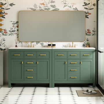 72 Inch Bathroom Vanity Set with Separate Ceramic Sink Solid Wood Frame Green