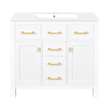 72 Inch Bathroom Vanity Set with Ceramic Sink and Storage Cabinets White
