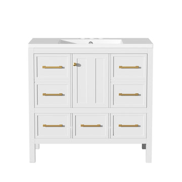 72 Inch Bathroom Vanity Set with Resin Sink and Storage Drawers White