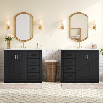 72 Inch Bathroom Vanity with Ceramic Sink Solid Wood Frame Freestanding Storage Cabinet Black