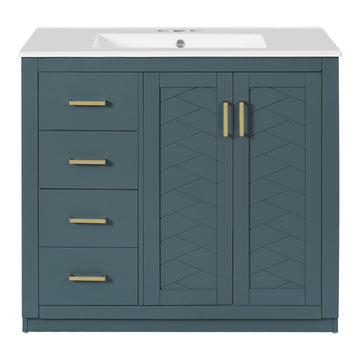 72 Inch Bathroom Vanity with Ceramic Sink Solid Wood Frame Freestanding Storage Cabinet Blue