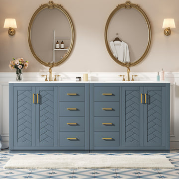 72 Inch Bathroom Vanity with Ceramic Sink Solid Wood Frame Freestanding Storage Cabinet Blue