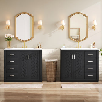 72 Inch Modern Bathroom Vanity with Ceramic Sink Solid Wood Frame Storage Cabinet Black