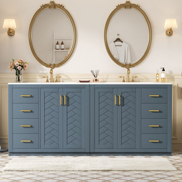 72 Inch Modern Bathroom Vanity with Ceramic Sink Solid Wood Frame Storage Cabinet Blue
