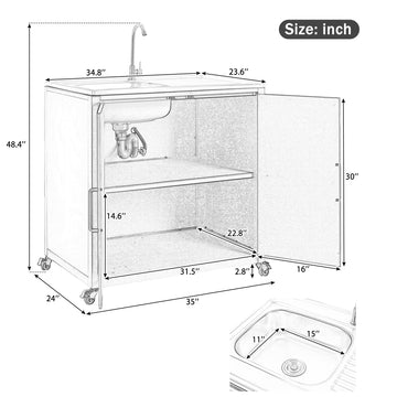 Outdoor Kitchen Island Steel Sink Iron Frame Black