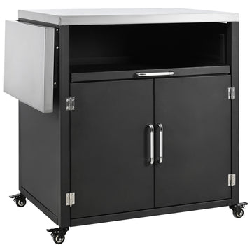 Compact Outdoor Kitchen Island Foldable Top Iron Frame Black