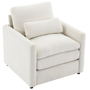 31.9 inch Cozy Upholstered Armchair Oversized Comfy Cloud Sofa Double Cushion Single Sofa Plush Cushion Armchair for Living Room Beige