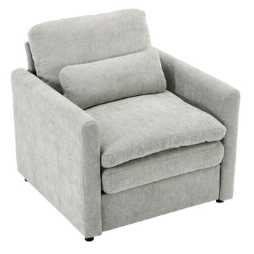 31.9 inch Cozy Upholstered Armchair Oversized Comfy Cloud Sofa Double Cushion Single Sofa Plush Cushion Armchair for Living Room Light Grey