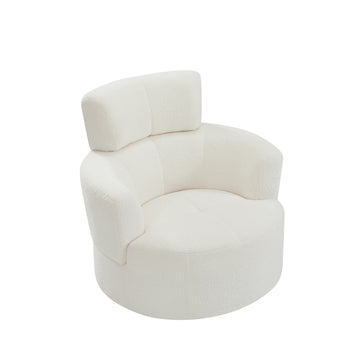 360 Swivel Chair Upholstered Accent Barrel Chair Swivel Round Sofa Chair with Adjustable Headrest for Living Room Bedroom Office and Hotel Cream
