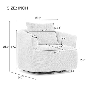 360 Degrees Swivel Chair 38.2 inch Accent Chair Sofa Upholstered Swivel Barrel Sofa Chair with a Throw Pillow for Living Room Bedroom Office and Hotel Beige