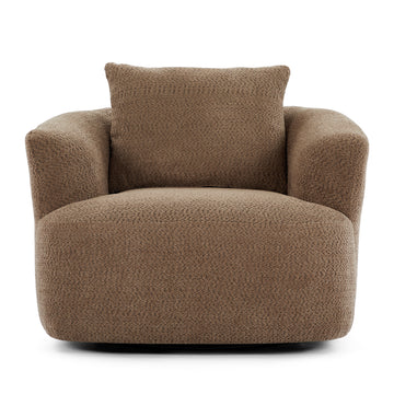 360 Degrees Swivel Chair 38.2 inch Accent Chair Sofa Upholstered Swivel Barrel Sofa Chair with a Throw Pillow for Living Room Bedroom Office and Hotel Dark Brown