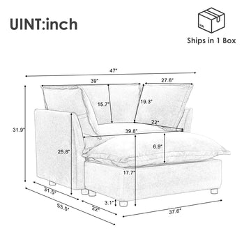 Modern Armchair Sofa 47 inch Cozy Upholstered Sofa Chair with Movable Ottoman Wide Seat Curved Armrests and Soft Pillows for Living Room BedroomGreen