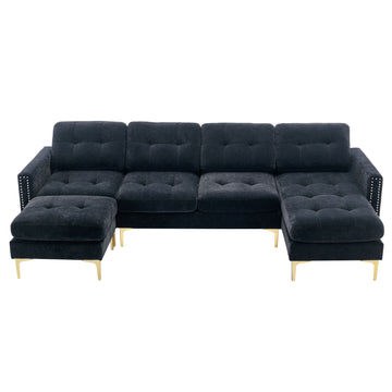 110.6 inch L-Shape Convertible Sectional Sofa Couch with Movable Ottoman for Living Room Apartment Office