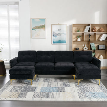 110.6 inch L-Shape Convertible Sectional Sofa Couch with Movable Ottoman for Living Room Apartment Office