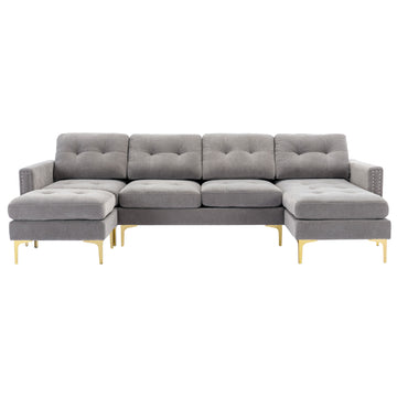 110.6 inch L-Shape Convertible Sectional Sofa Couch with Movable Ottoman for Living Room Apartment Office