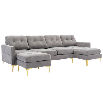 110.6 inch L-Shape Convertible Sectional Sofa Couch with Movable Ottoman for Living Room Apartment Office